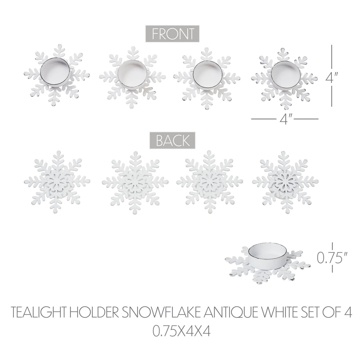 Tealight Holder Snowflake Antique White Set of 4 0.6x4.13x4.13