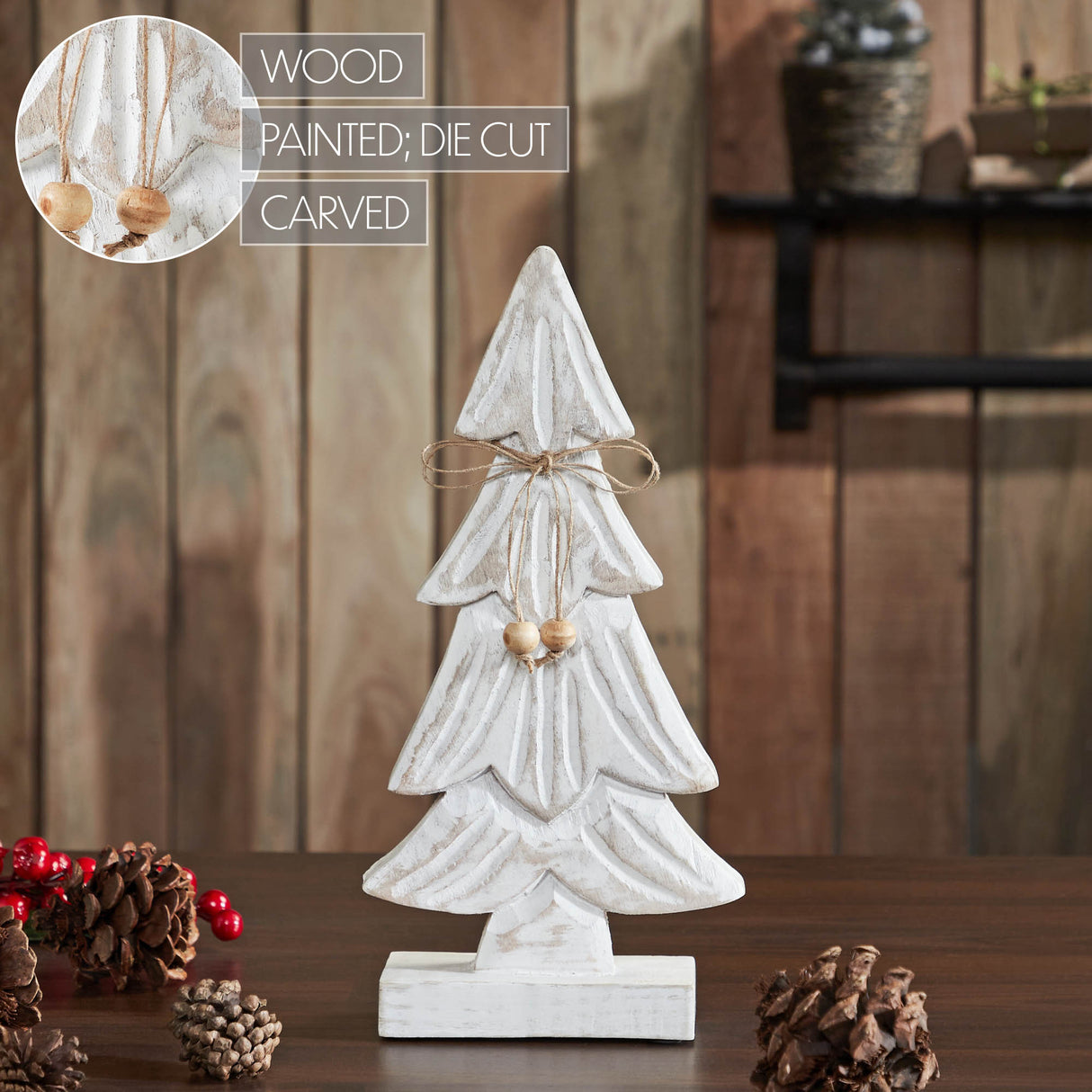 Snowy Tree Textured Wooden White 12.25x6x2.5