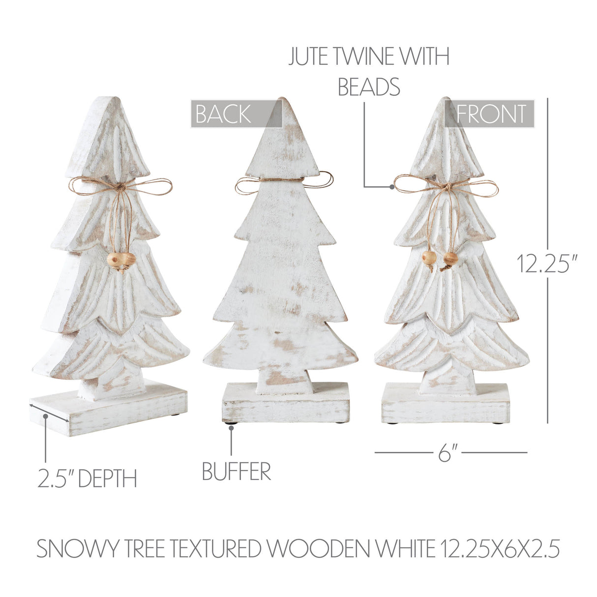 Snowy Tree Textured Wooden White 12.25x6x2.5