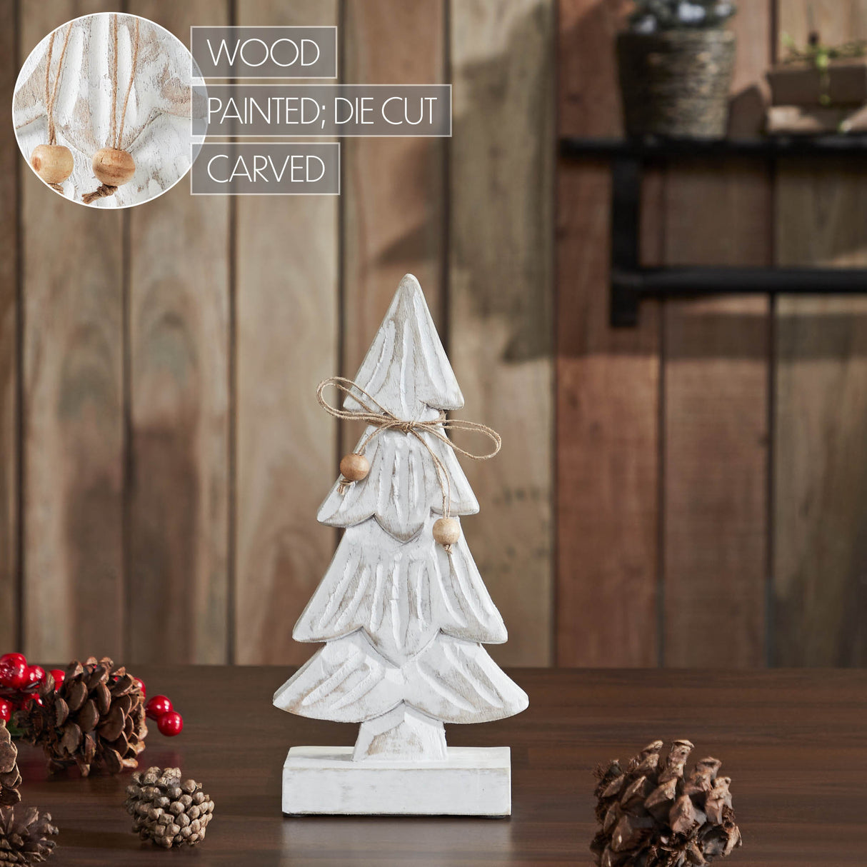 Snowy Tree Textured Wooden White 10.25x4.75x2.25