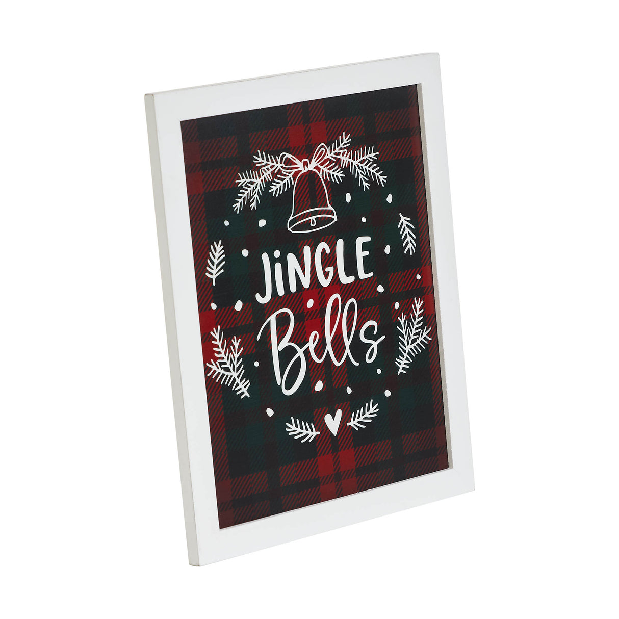 Jingle Bells Wreath Plaid Framed Wall Hanging Sign 12x10