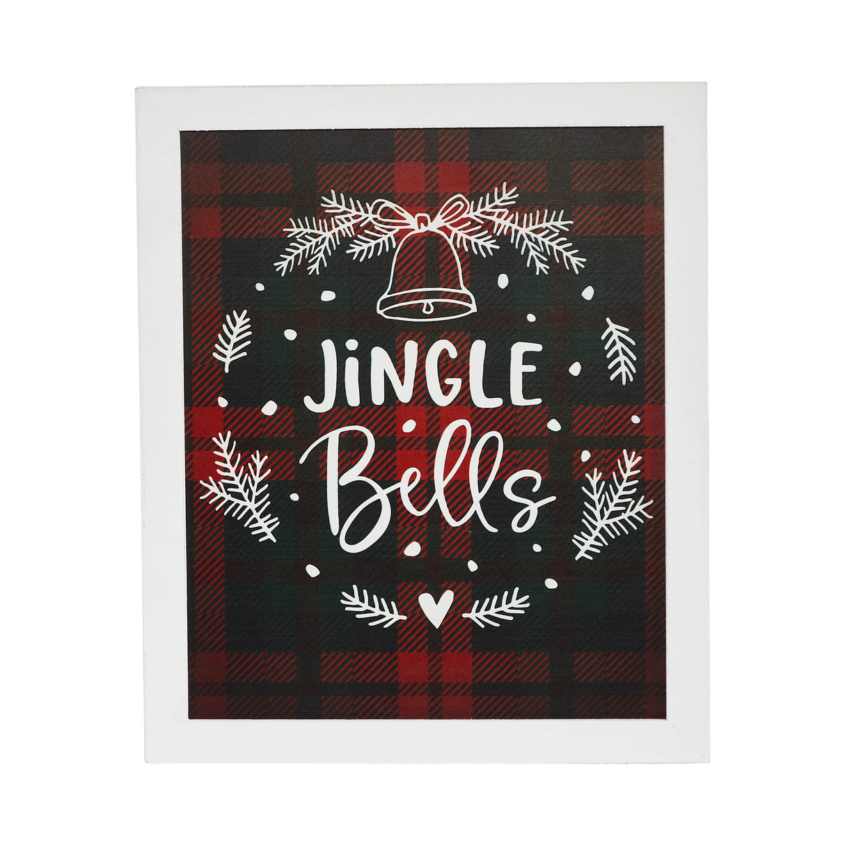Jingle Bells Wreath Plaid Framed Wall Hanging Sign 12x10