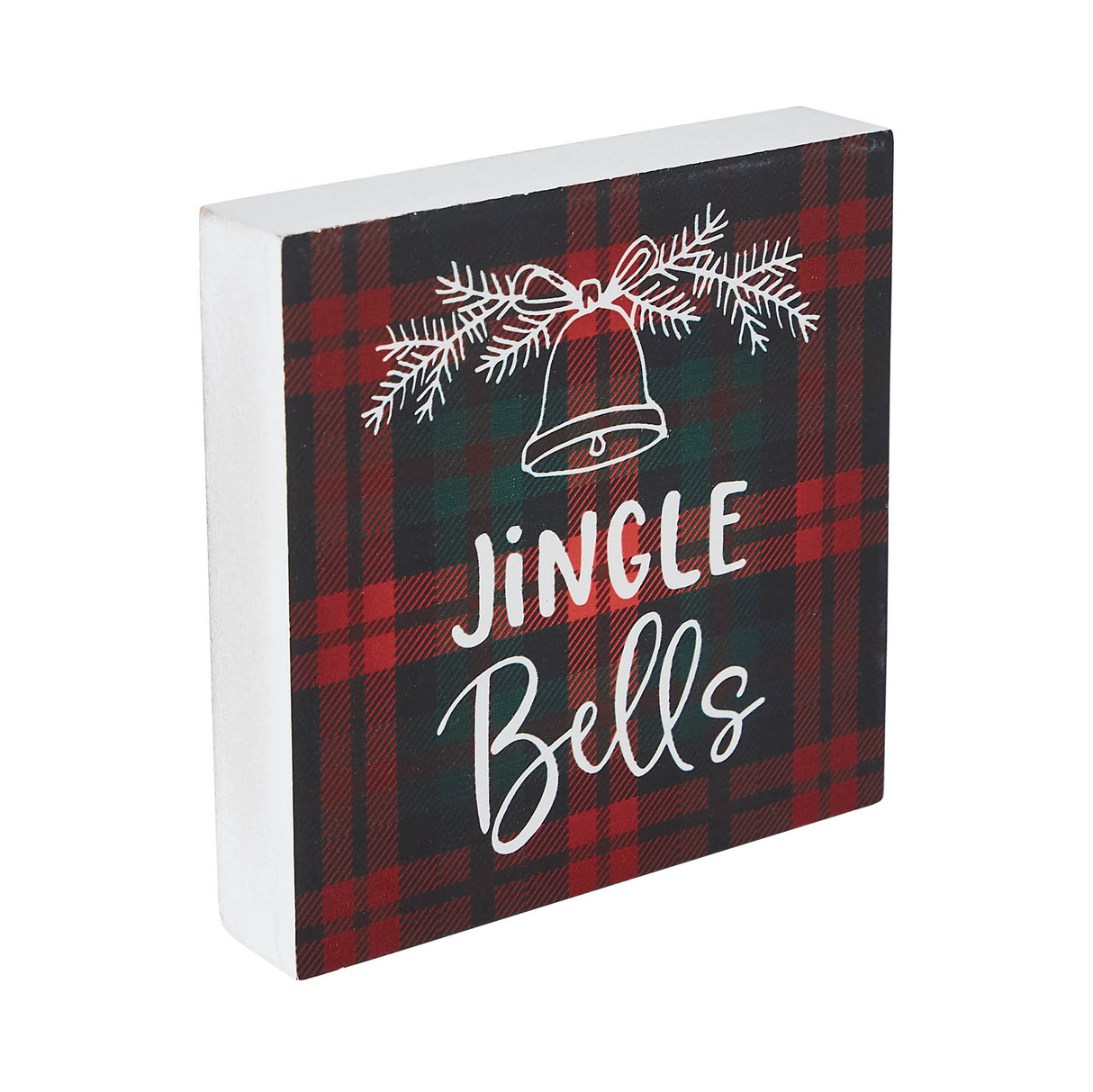 Jingle Bells Plaid Block Sign 5x5