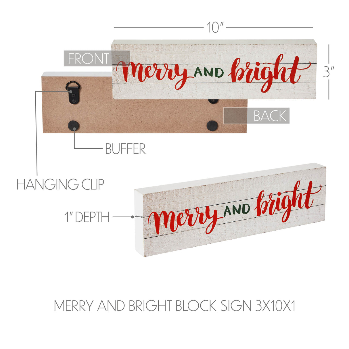 Merry and Bright Block Sign 3x10