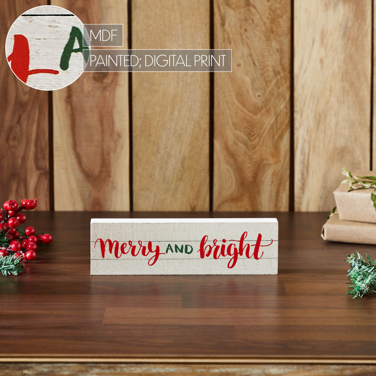 Merry and Bright Block Sign 3x10