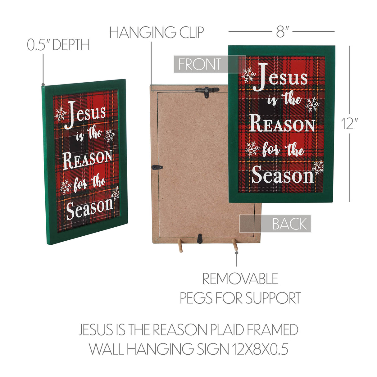 Jesus Is The Reason Plaid Framed Wall Hanging Sign 12x8