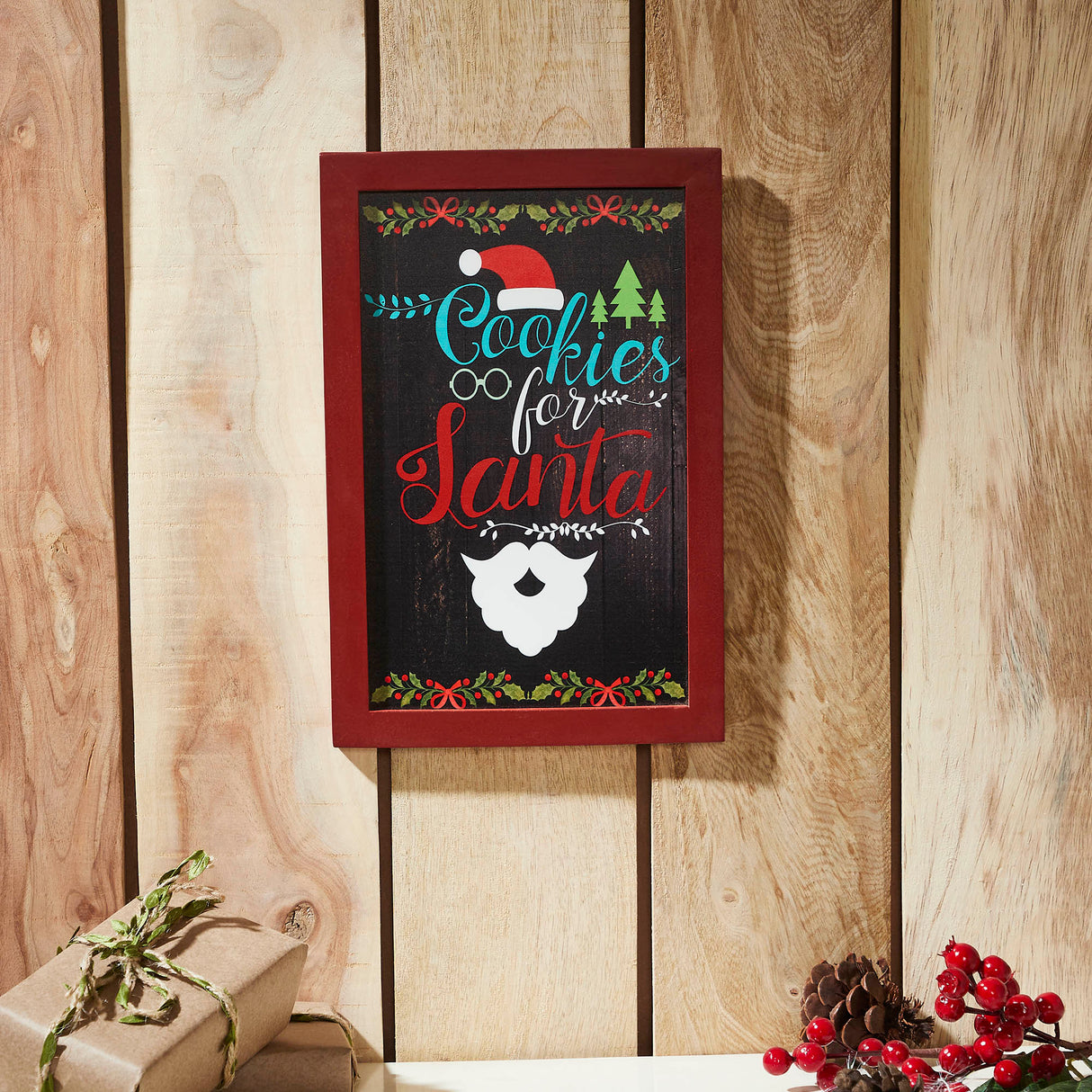 Cookies For Santa Framed Wall Hanging Sign 12x8