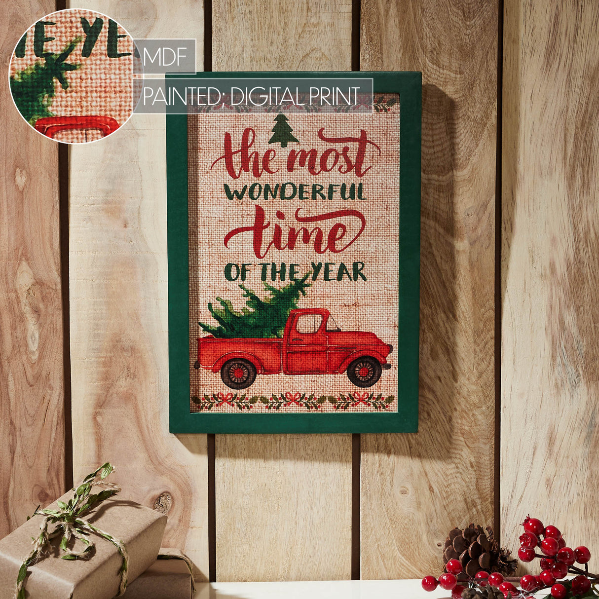 The Most Wonderful Time Truck Burlap Wall Hanging Sign 13x9