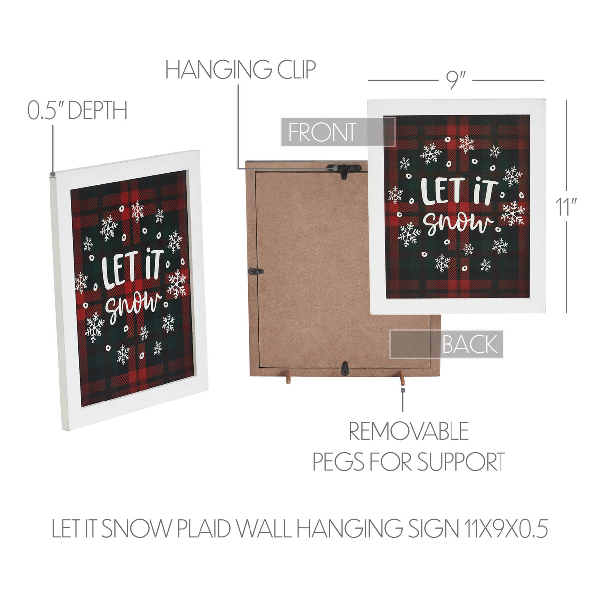 Let It Snow Plaid Wall Hanging Sign 11x9
