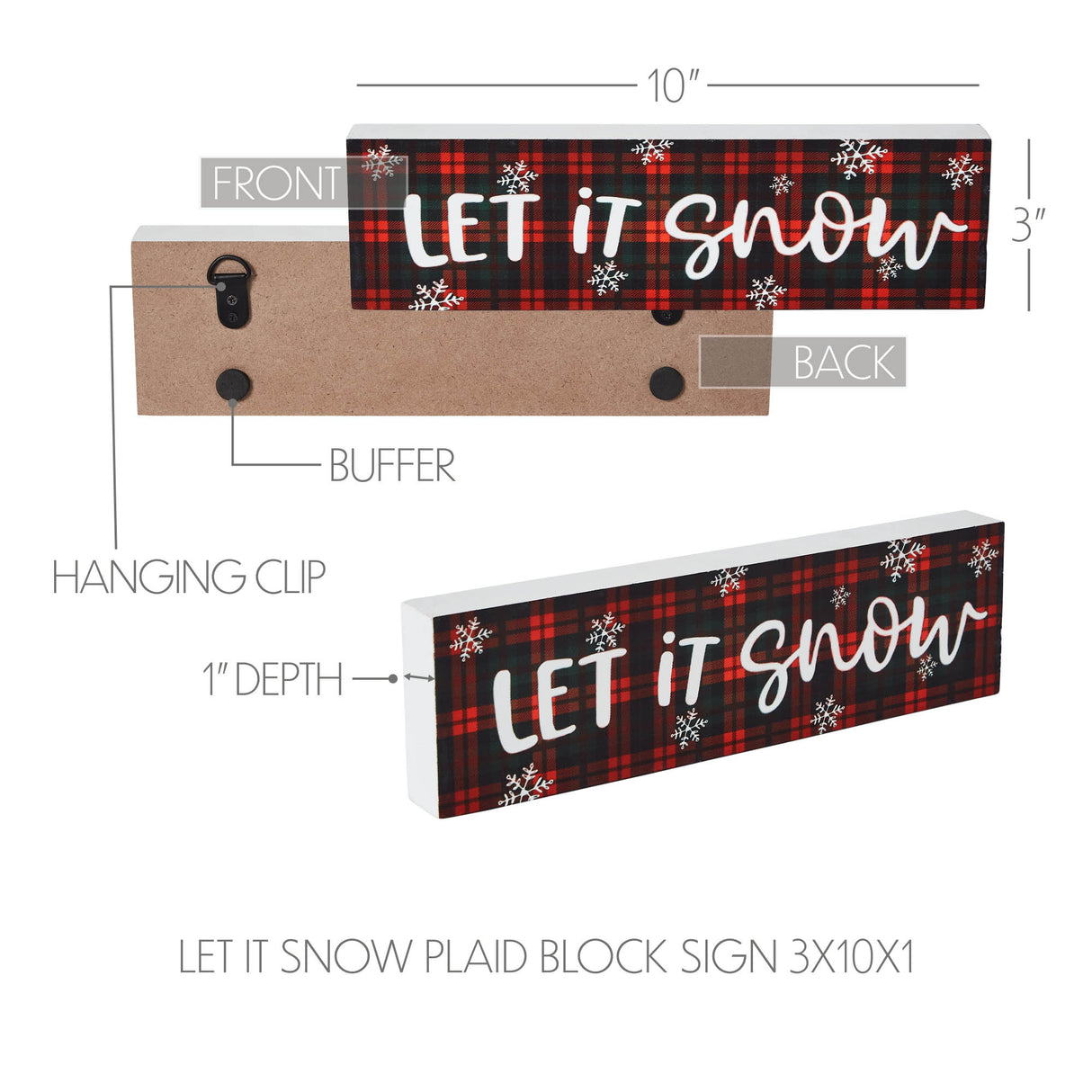 Let It Snow Plaid Block Sign 3x10