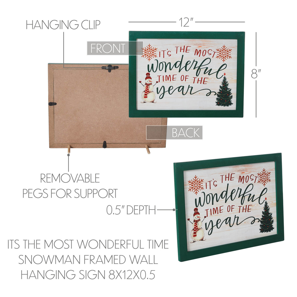 It's The Most Wonderful Time Snowman Framed Wall Hanging Sign 9x12