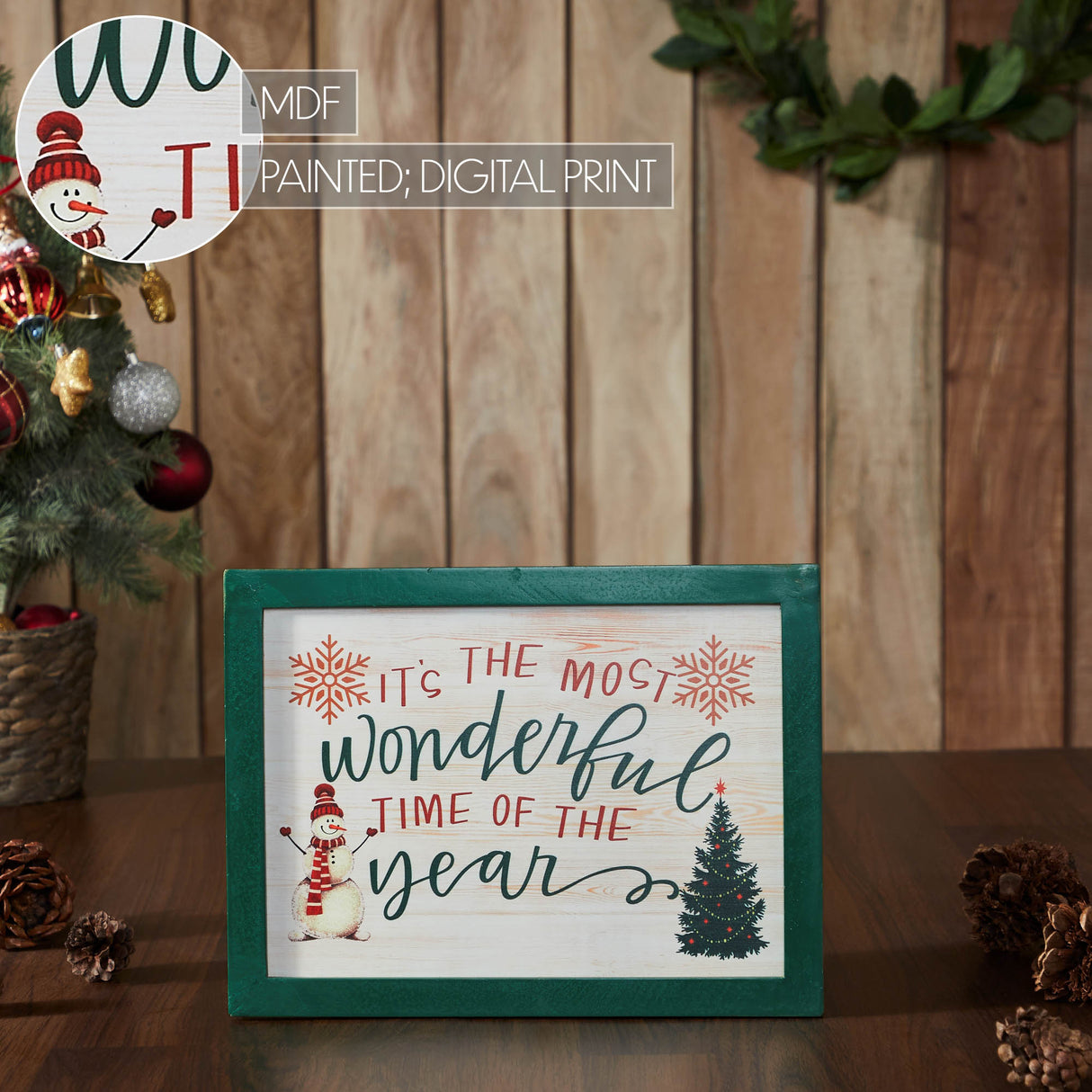It's The Most Wonderful Time Snowman Framed Wall Hanging Sign 9x12
