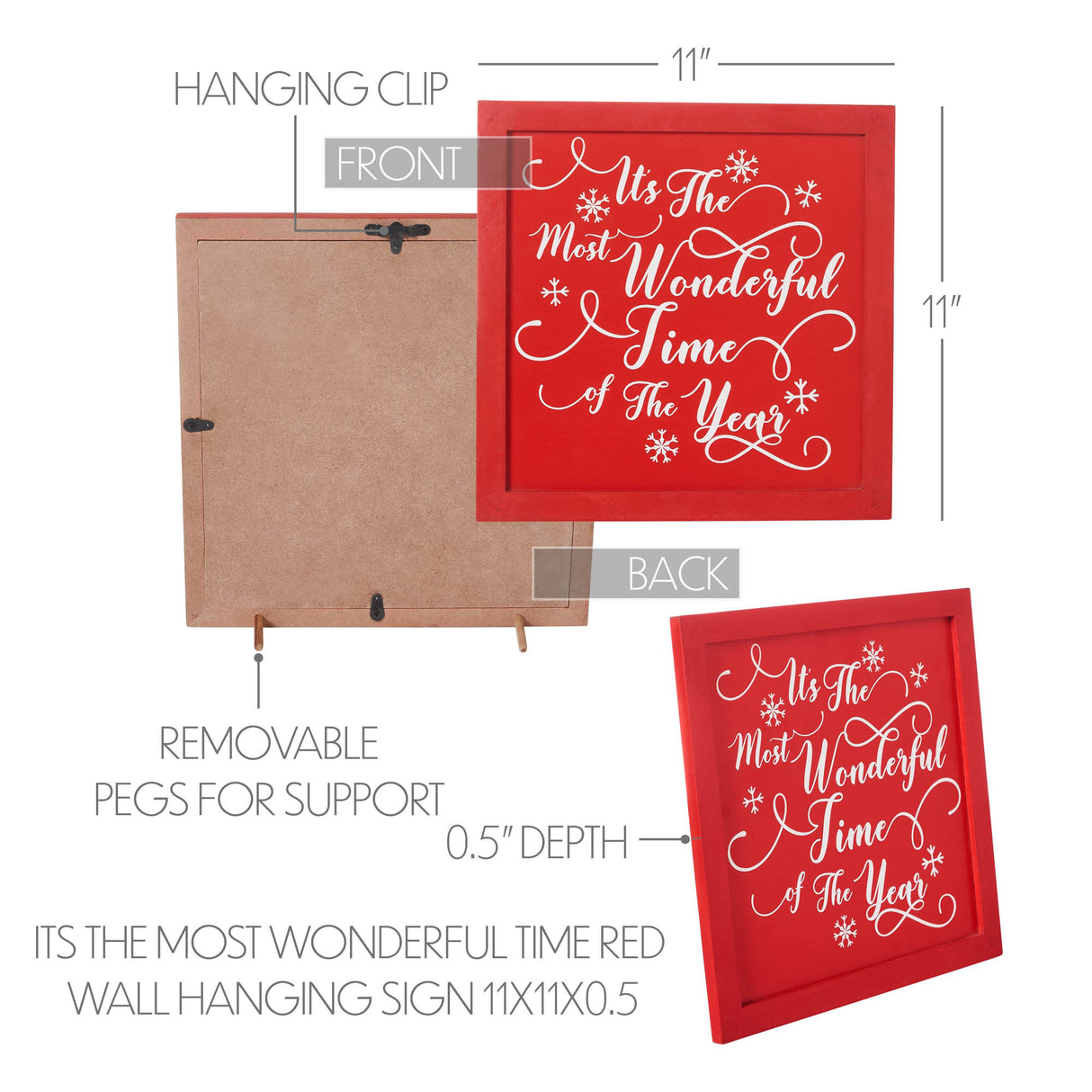 It's The Most Wonderful Time Red Wall Hanging Sign 11x11