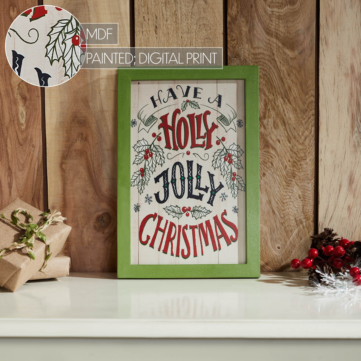 Have A Holly Jolly Christmas Framed Wall Hanging Sign 12x8