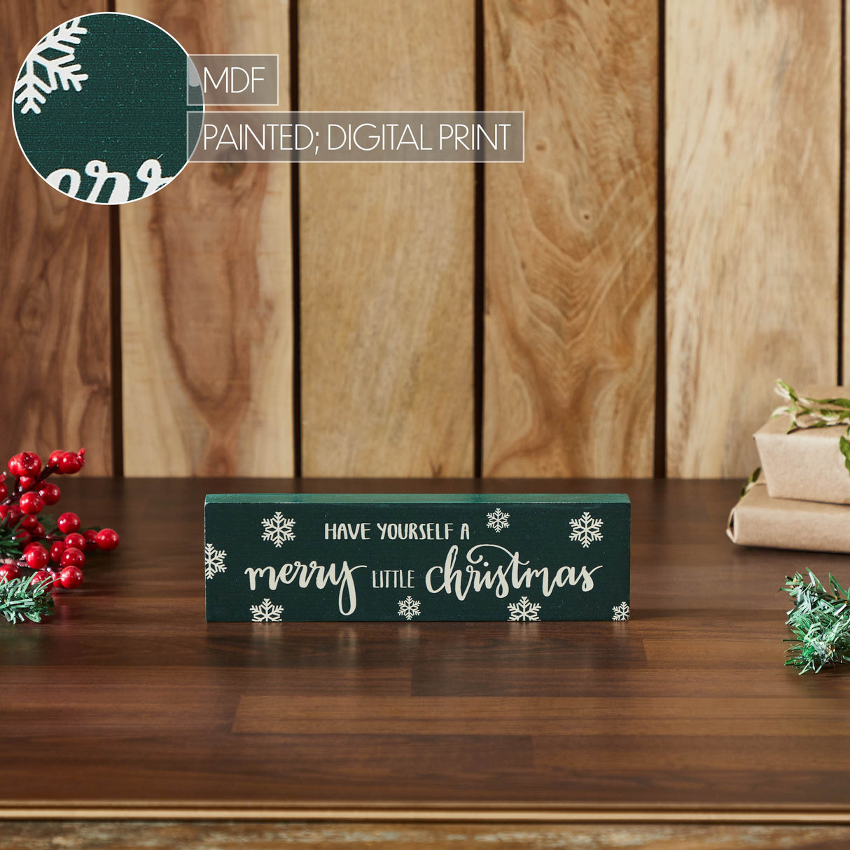 Have Yourself A Merry Little Christmas Green Block Sign 3x10