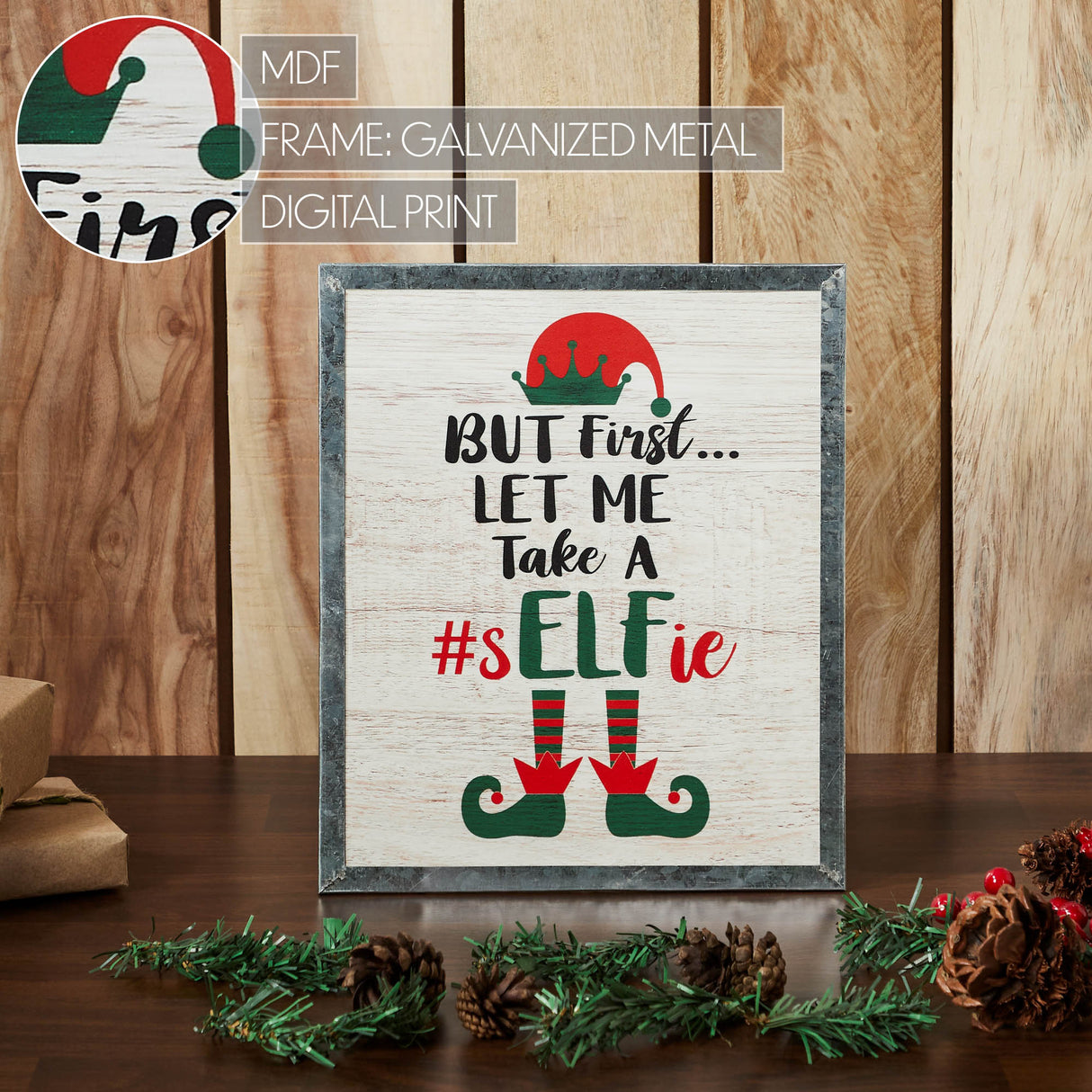 Let Me Take A Selfie Elf Framed Wall Hanging Sign 12x10
