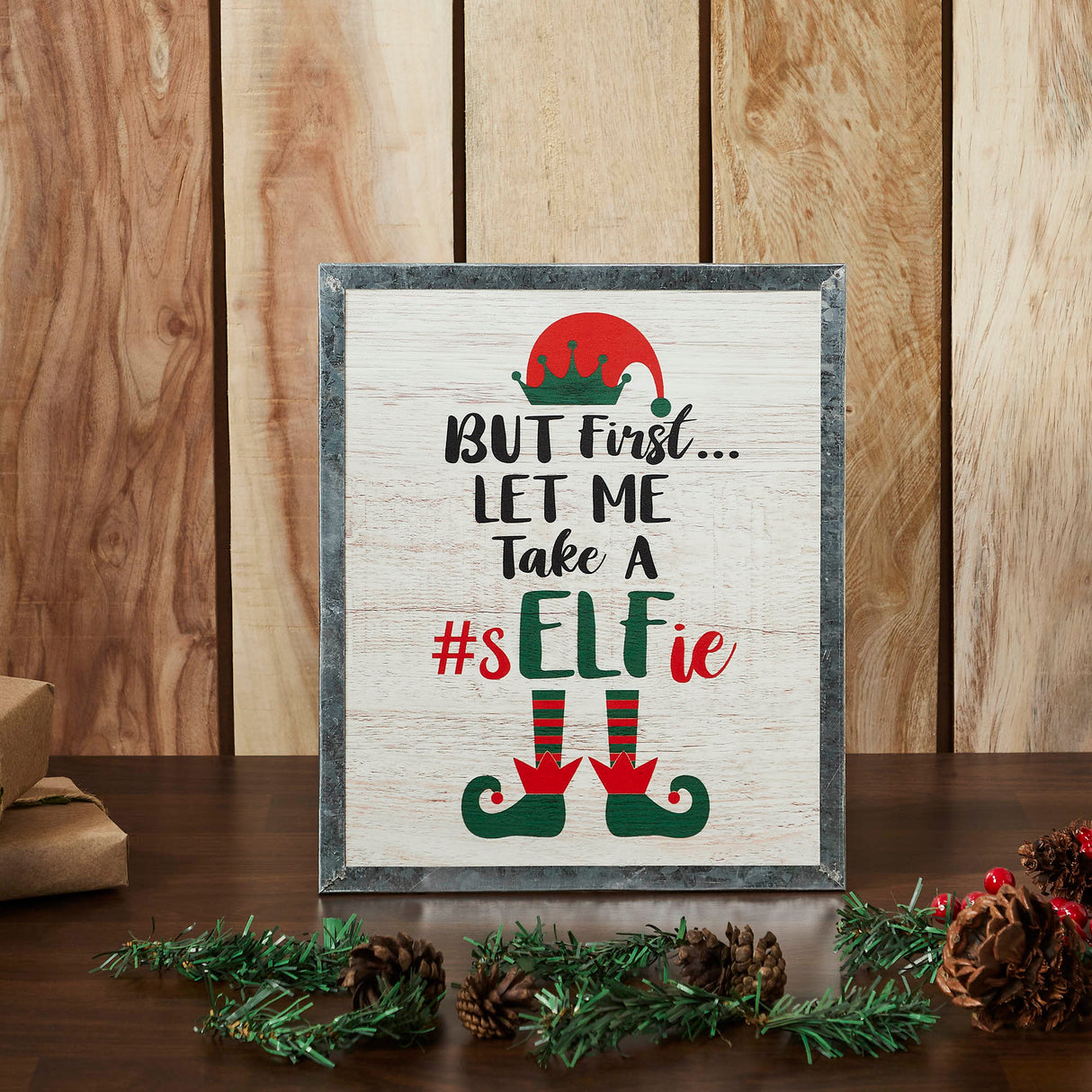 Let Me Take A Selfie Elf Framed Wall Hanging Sign 12x10
