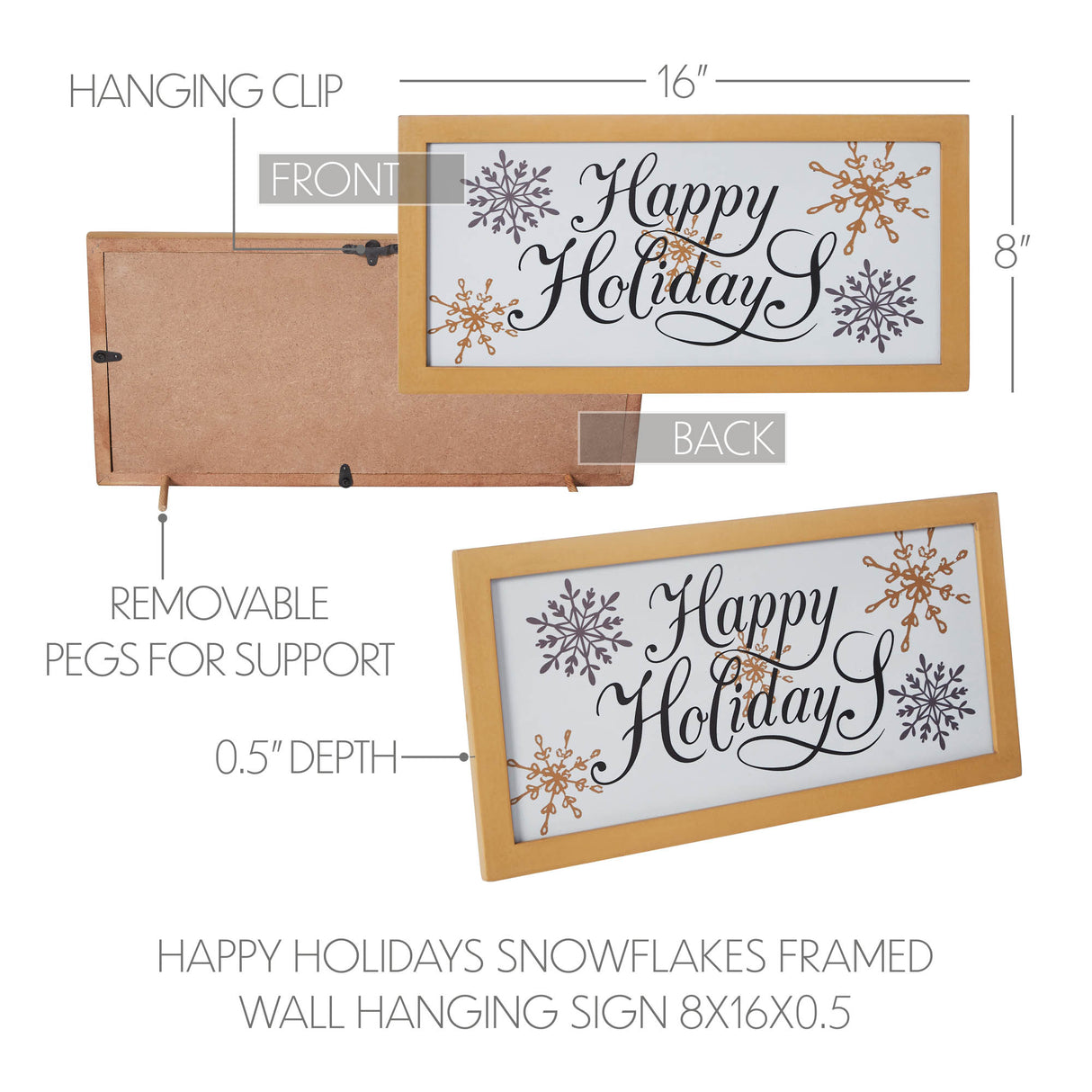 Happy Holidays Snowflakes Framed Wall Hanging Sign 8x16