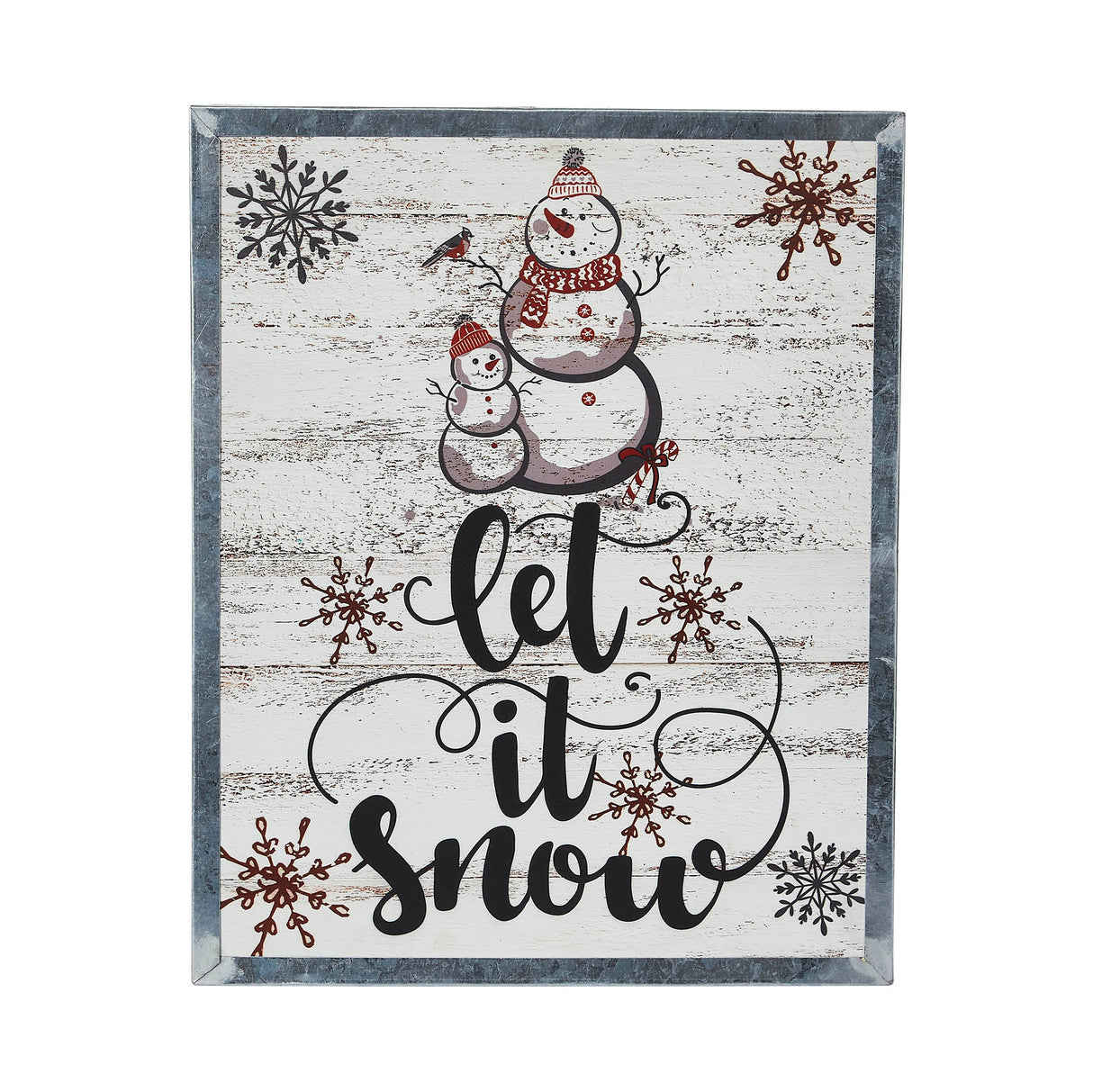Let It Snow Snowman Framed Wall Hanging Sign 15x12