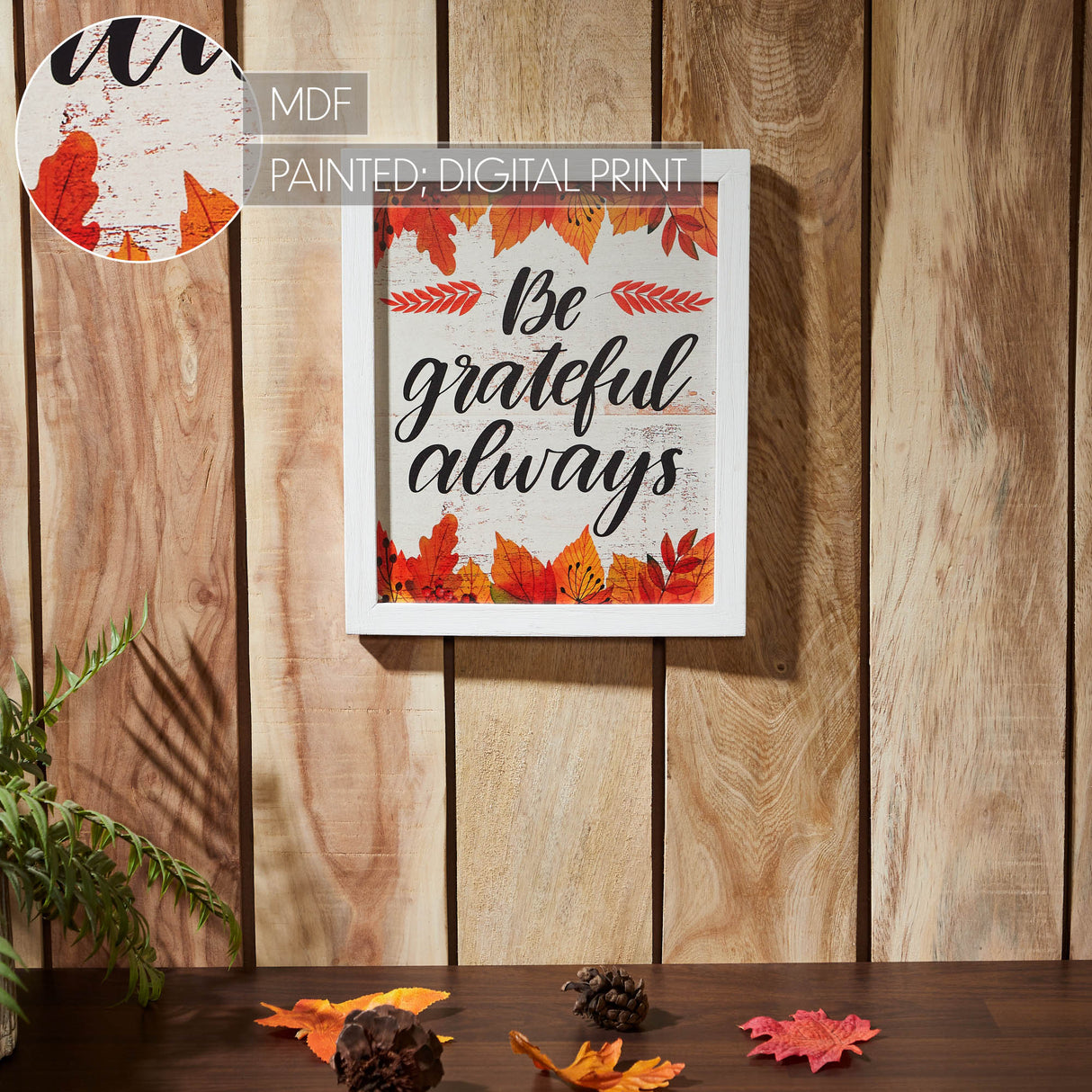 Be Grateful Always Fall Leaves Wall Sign 12x10
