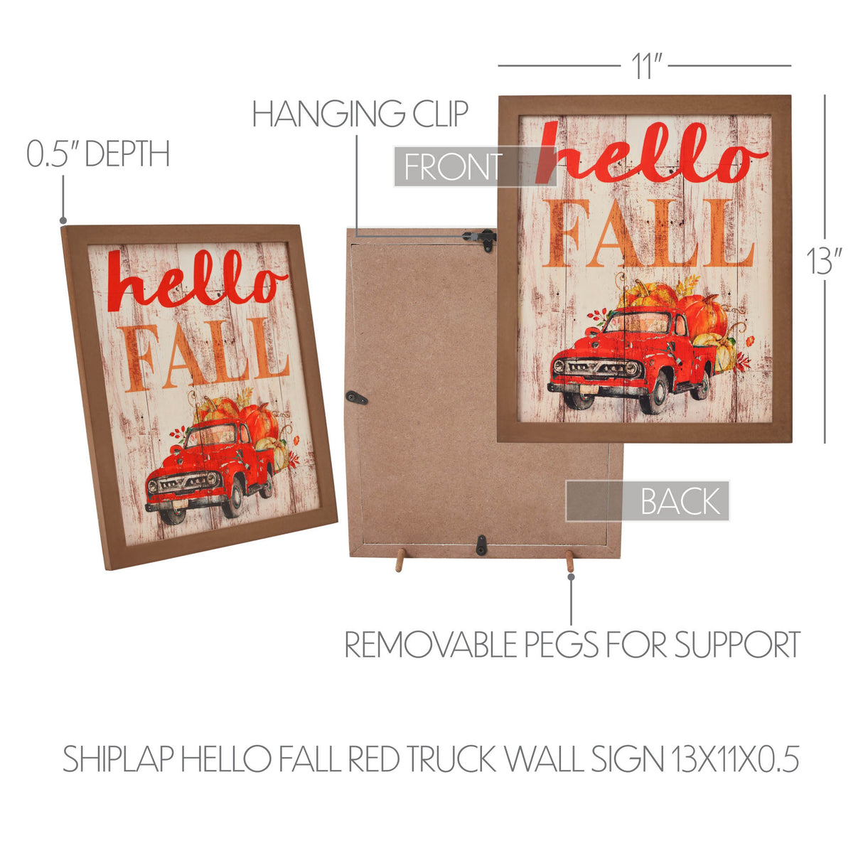 Shiplap Hello Fall Red Truck Wall Sign 13x11