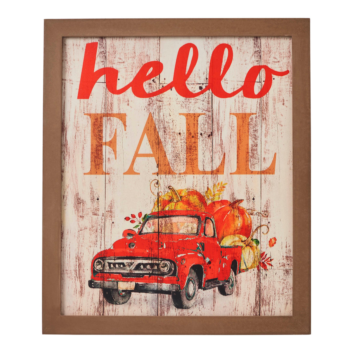 Shiplap Hello Fall Red Truck Wall Sign 13x11