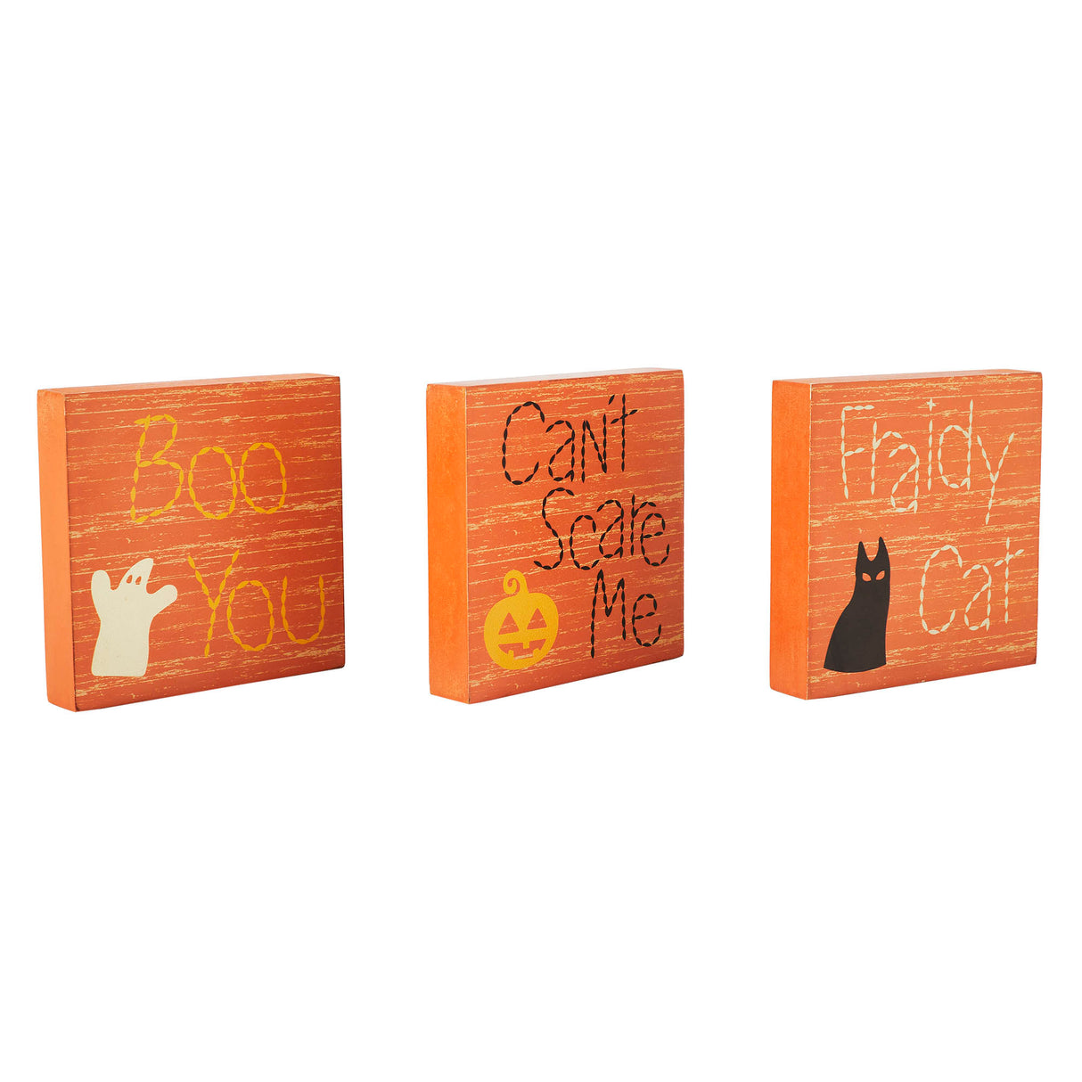 Boo You Can't Scare Me Fraidy Cat MDF Blocks Set of 3 5x5x1