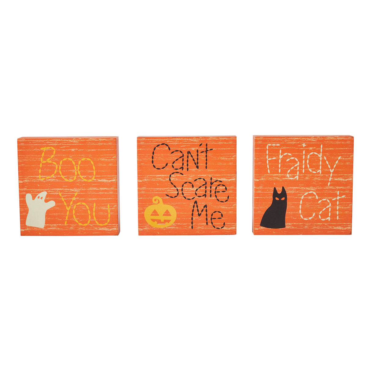 Boo You Can't Scare Me Fraidy Cat MDF Blocks Set of 3 5x5x1