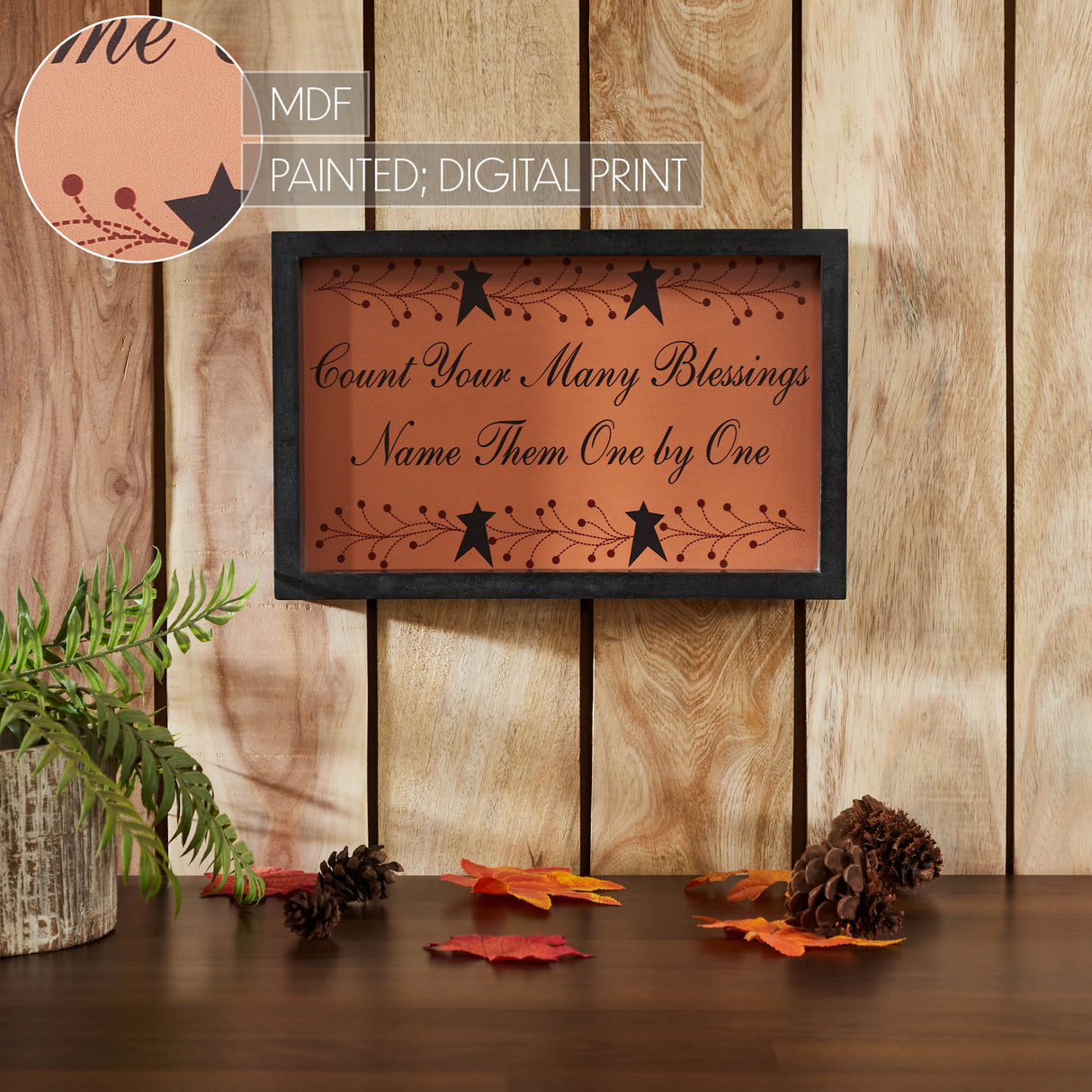 Count Your Many Blessings Vine Prim Stars MDF Wall Sign 9x14x1.5