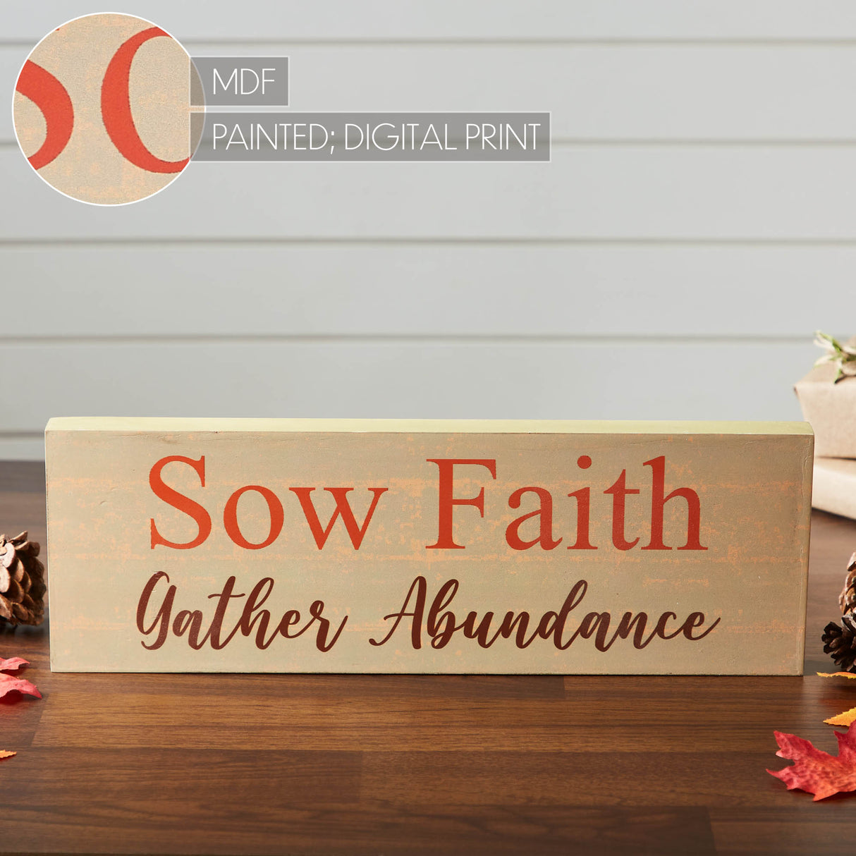 Sow Faith Gather Abundance Green Base MDF Sign 5x15