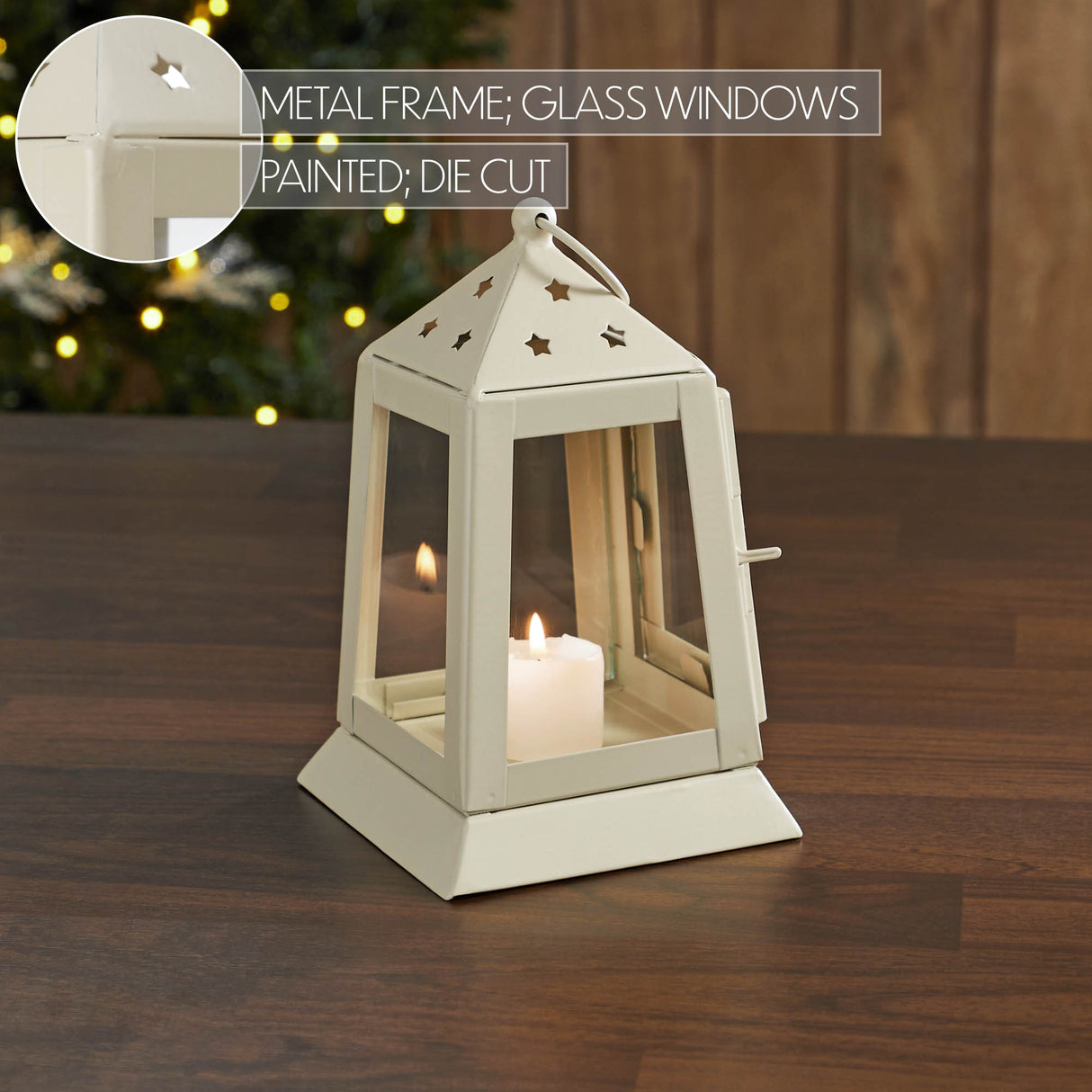 Metal Lantern Antique White Tealight Holder 7x4.5x4.5