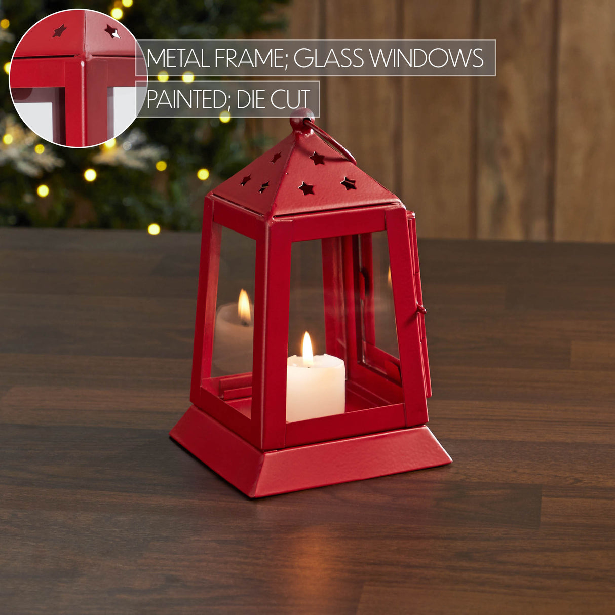 Metal Lantern Barn Red Tealight Holder 7x4.5x4.5