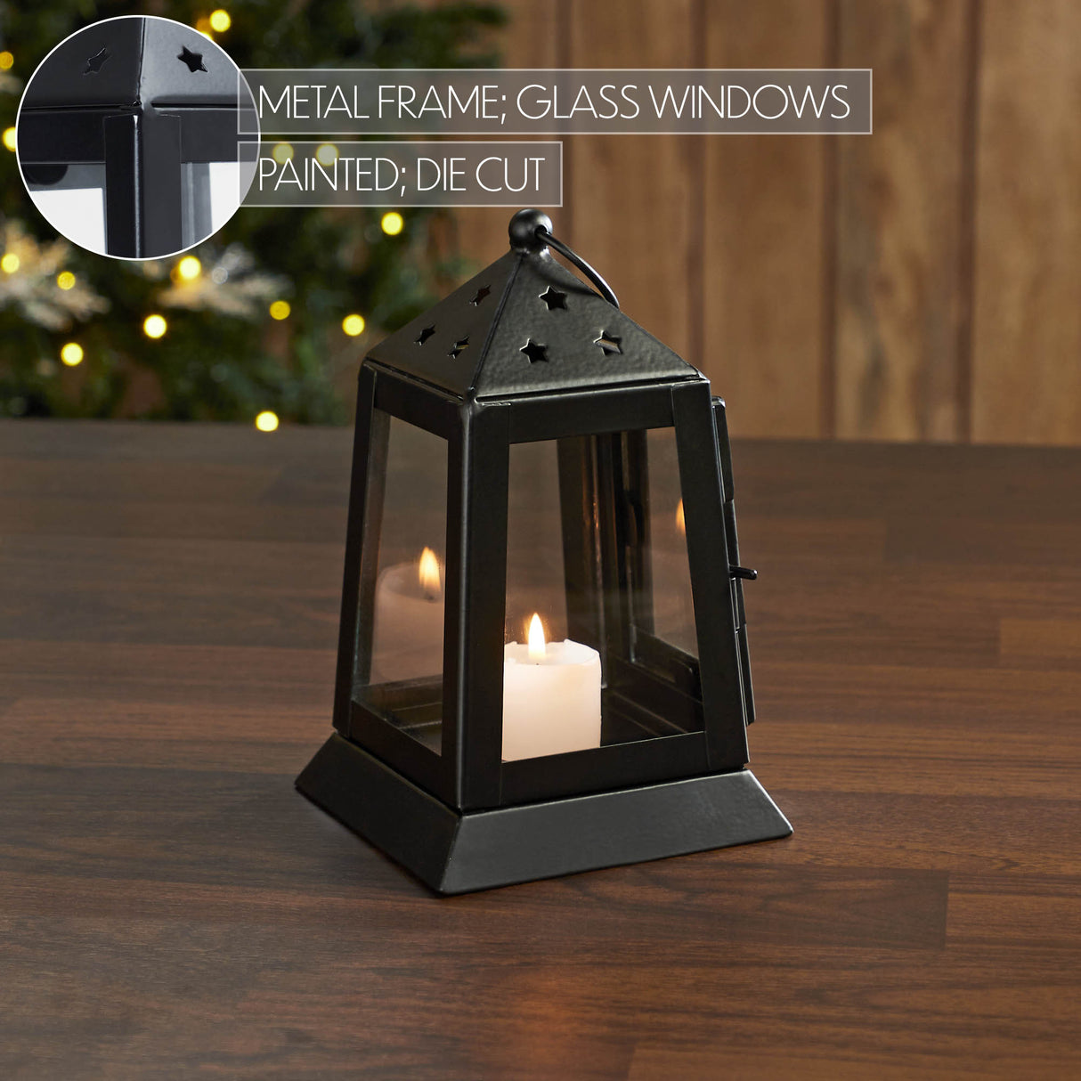 Metal Lantern Black Tealight Holder 7x4.5x4.5