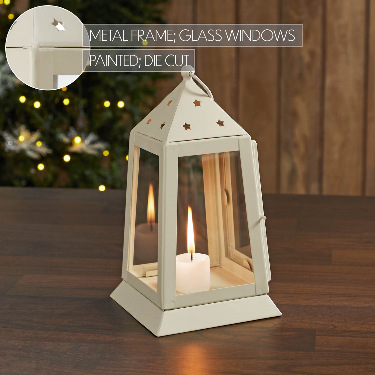 Metal Lantern Antique White Tealight Holder 9x5x5