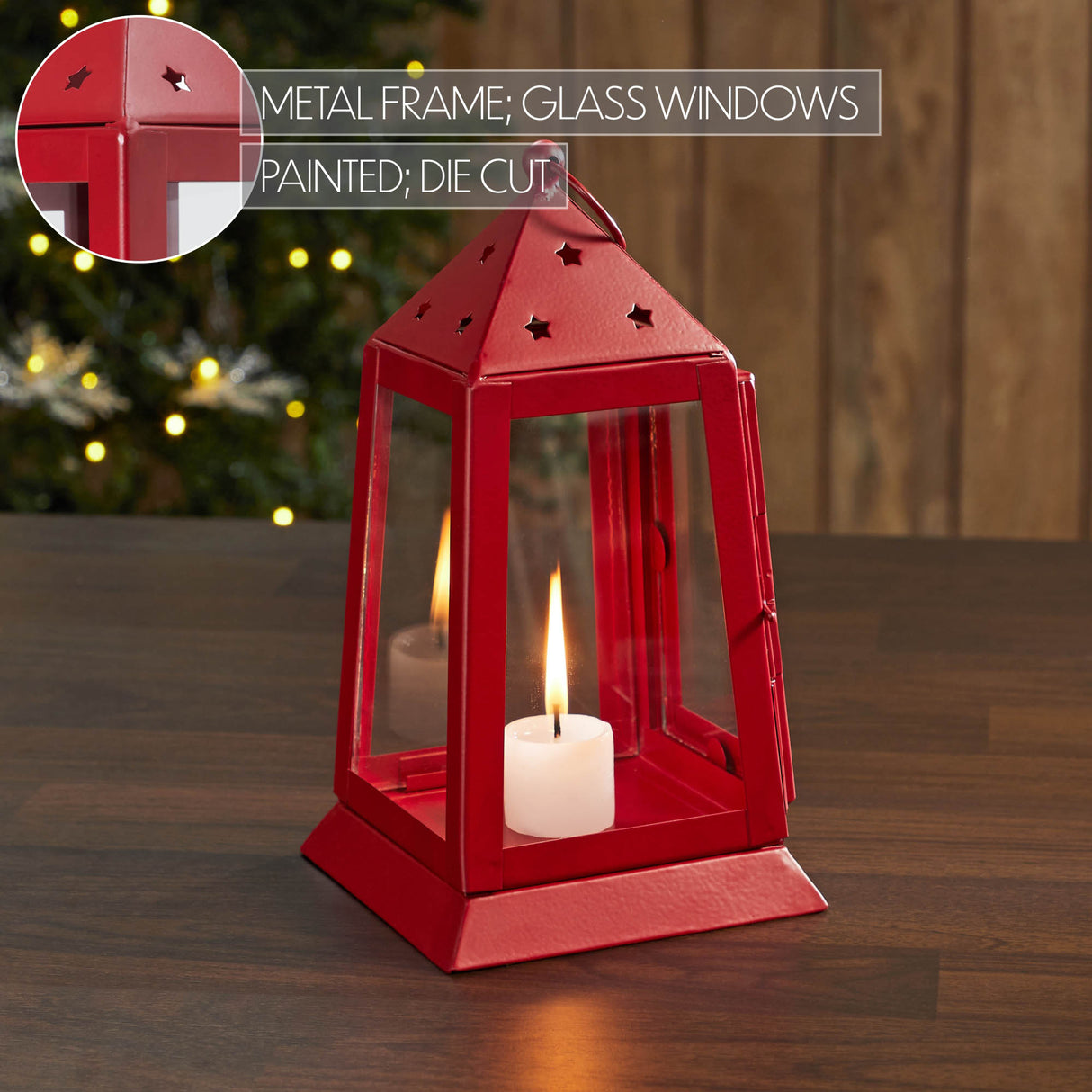 Metal Lantern Barn Red Tealight Holder 9x5x5