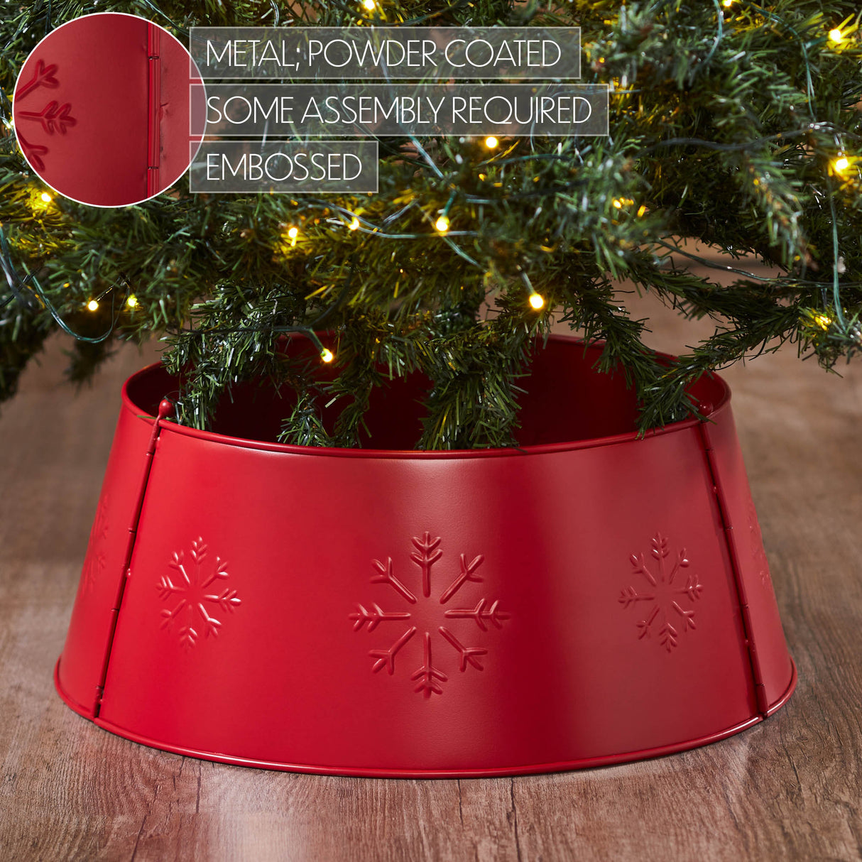 Snowflake Christmas Tree Collar Metal Barn Red 8x20x20