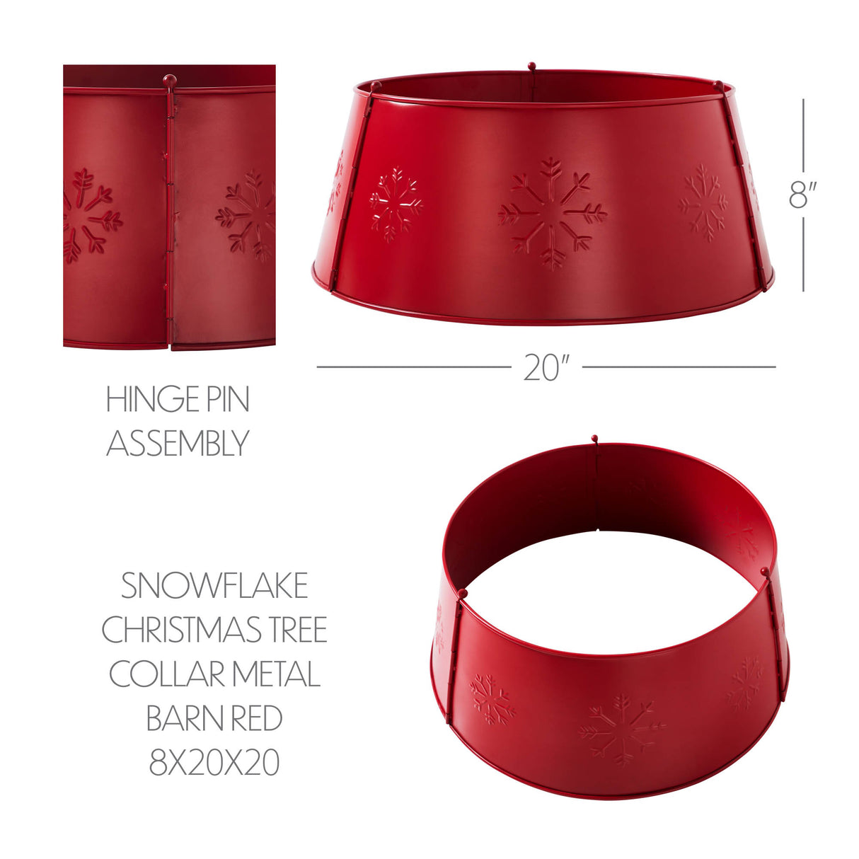 Snowflake Christmas Tree Collar Metal Barn Red 8x20x20