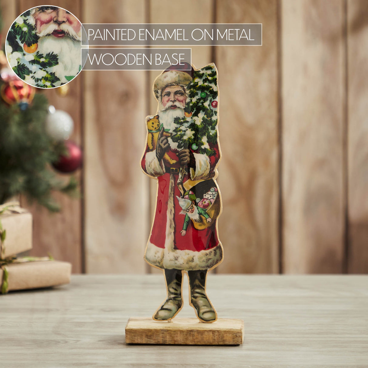 Vintage Nostalgic Santa Christmas Tree Figurine 12x5x2