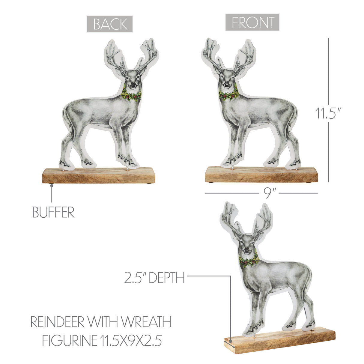 Reindeer With Wreath Figurine 11.5x9x2.5