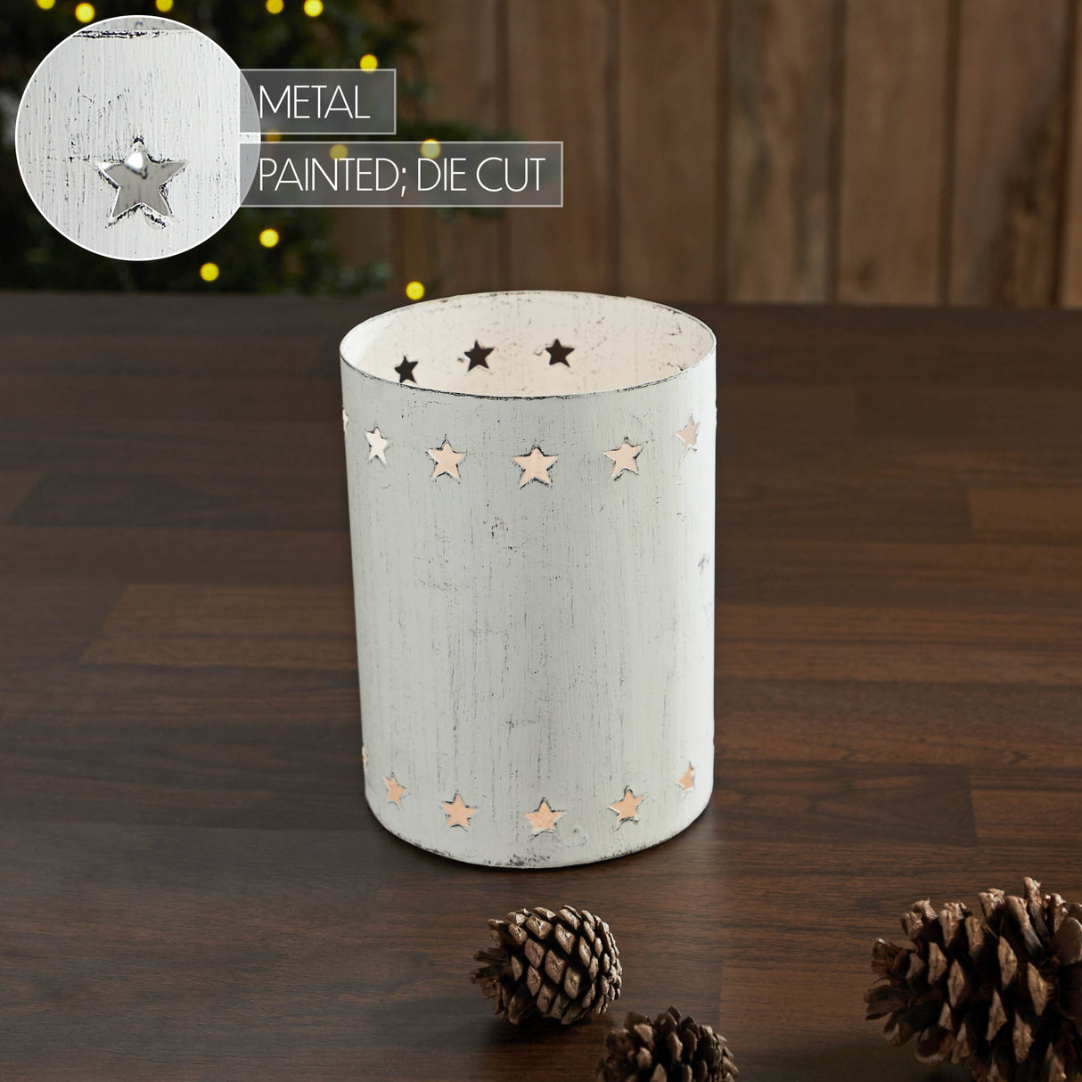 Metal Votive Candle Holder Stars White