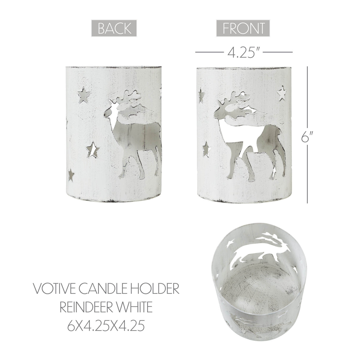 Votive Candle Holder Reindeer White 6x4.25x4.25