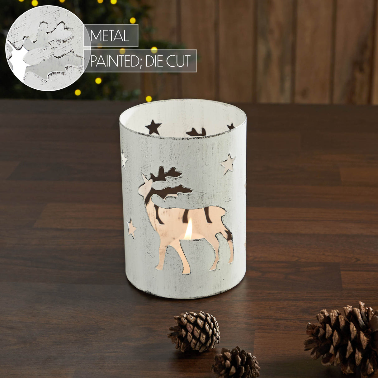 Votive Candle Holder Reindeer White 6x4.25x4.25