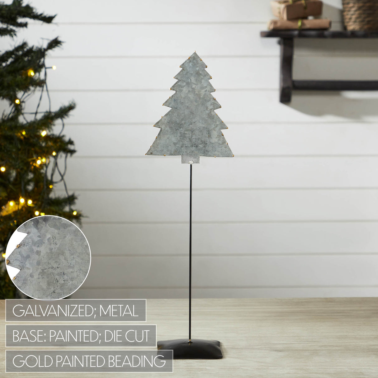Decorative Galvanized Metal Christmas Tree With Base 16x5x3