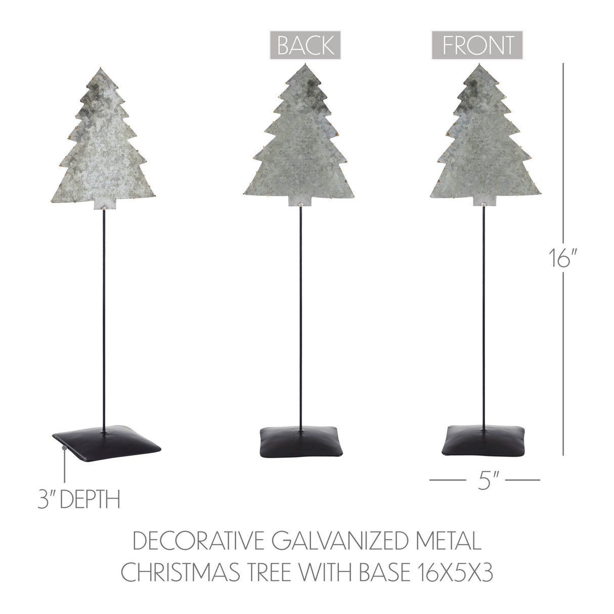 Decorative Galvanized Metal Christmas Tree With Base 16x5x3