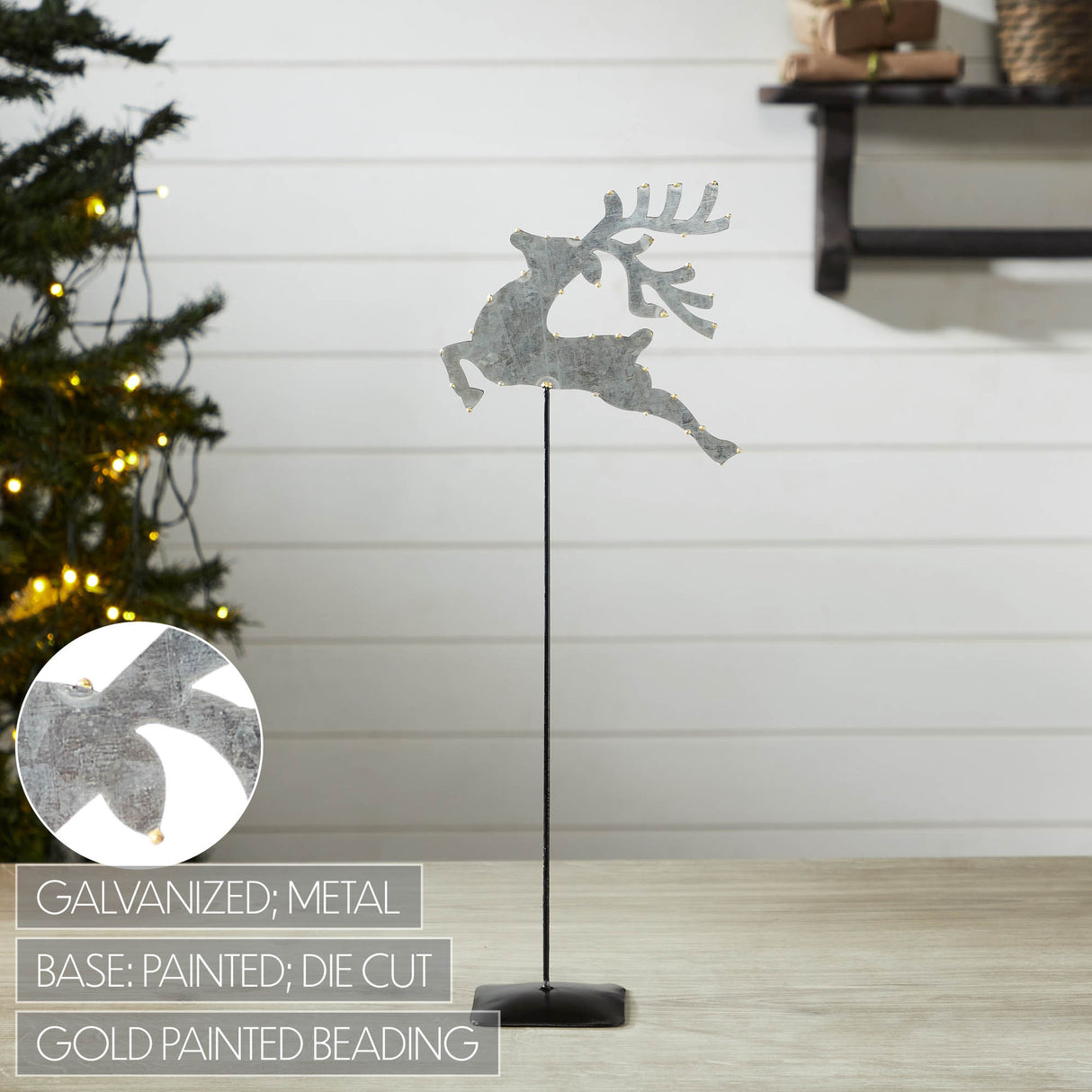 Decorative Galvanized Metal Reindeer With Base 16x6x3