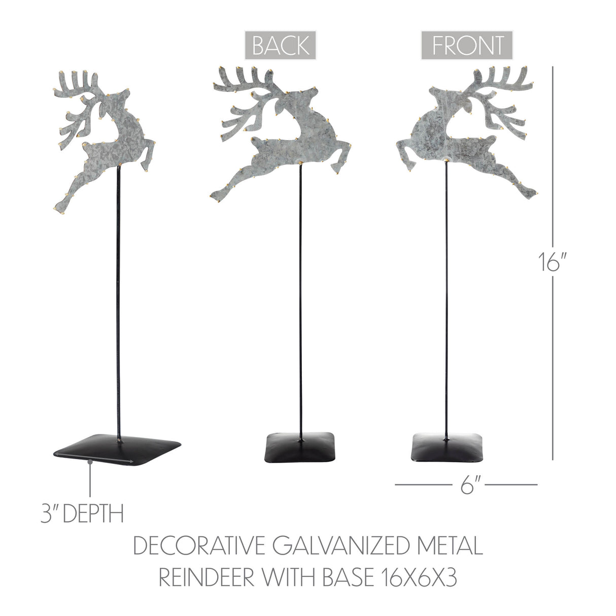 Decorative Galvanized Metal Reindeer With Base 16x6x3