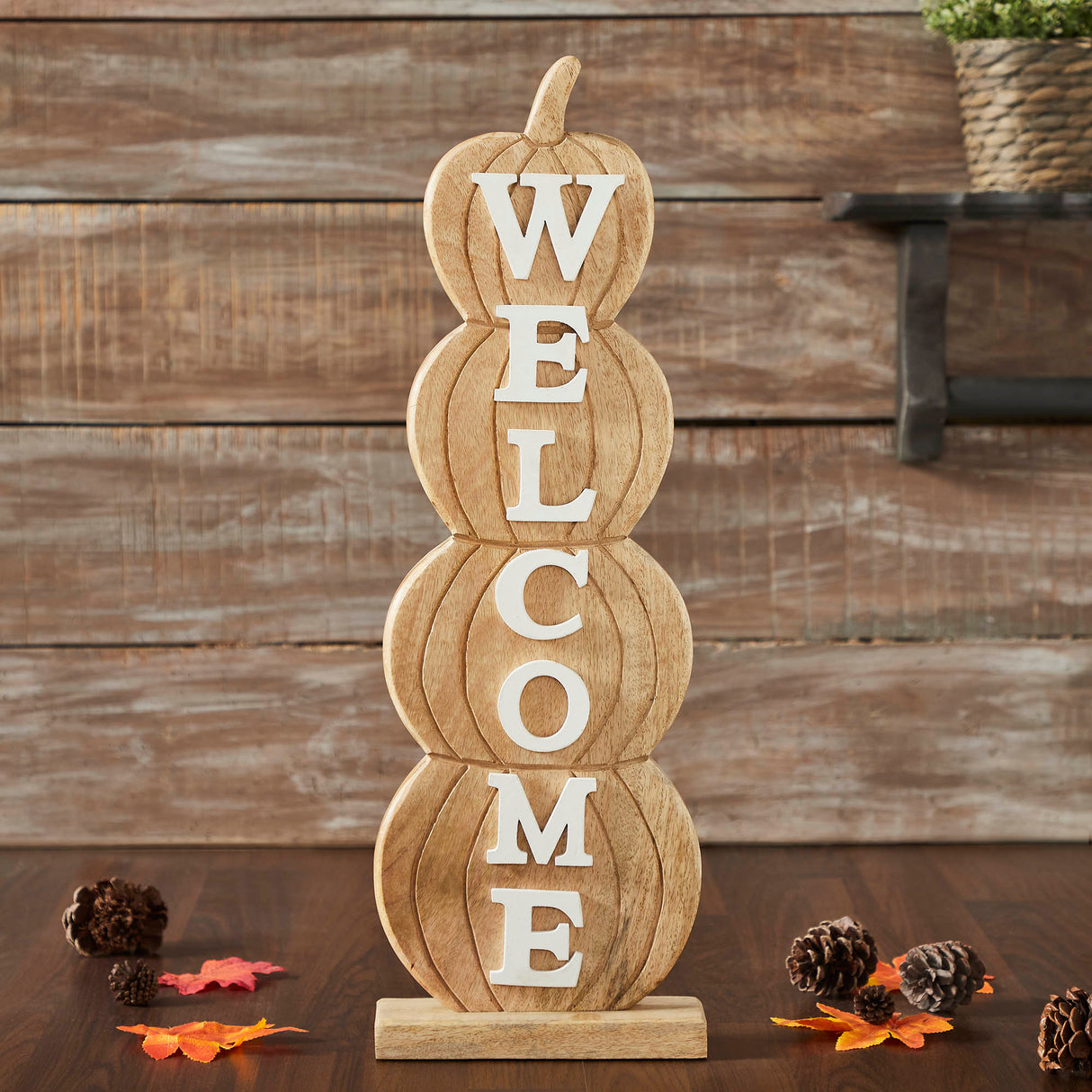 Pumpkin Stack Welcome Wooden Sign