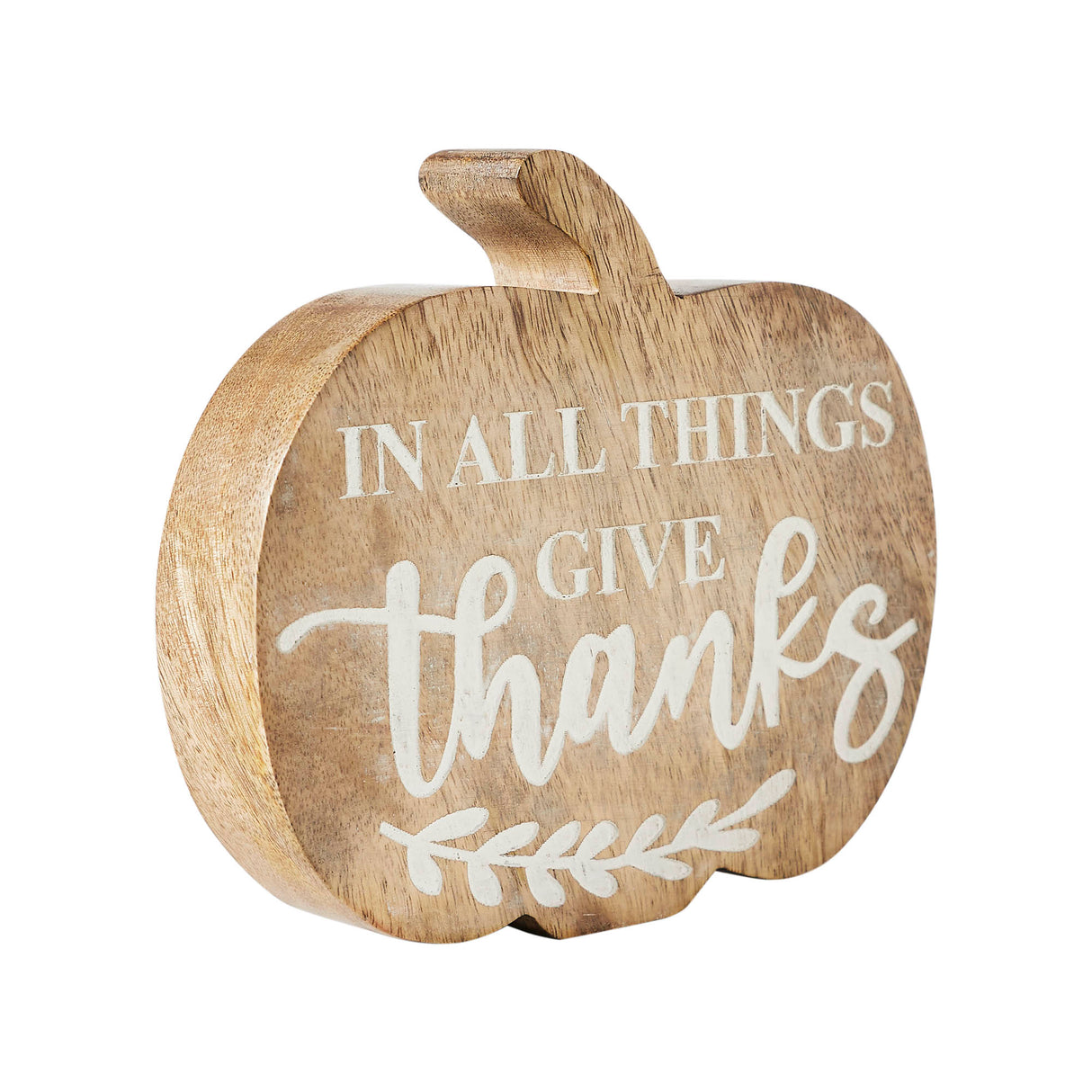 In All Things Give Thanks Pumpkin Shaped Wood Decor 6.75x6.5x1.25