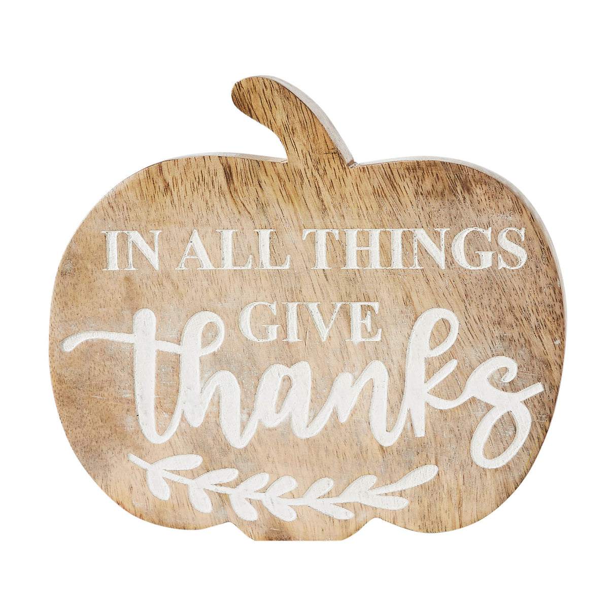 In All Things Give Thanks Pumpkin Shaped Wood Decor 6.75x6.5x1.25
