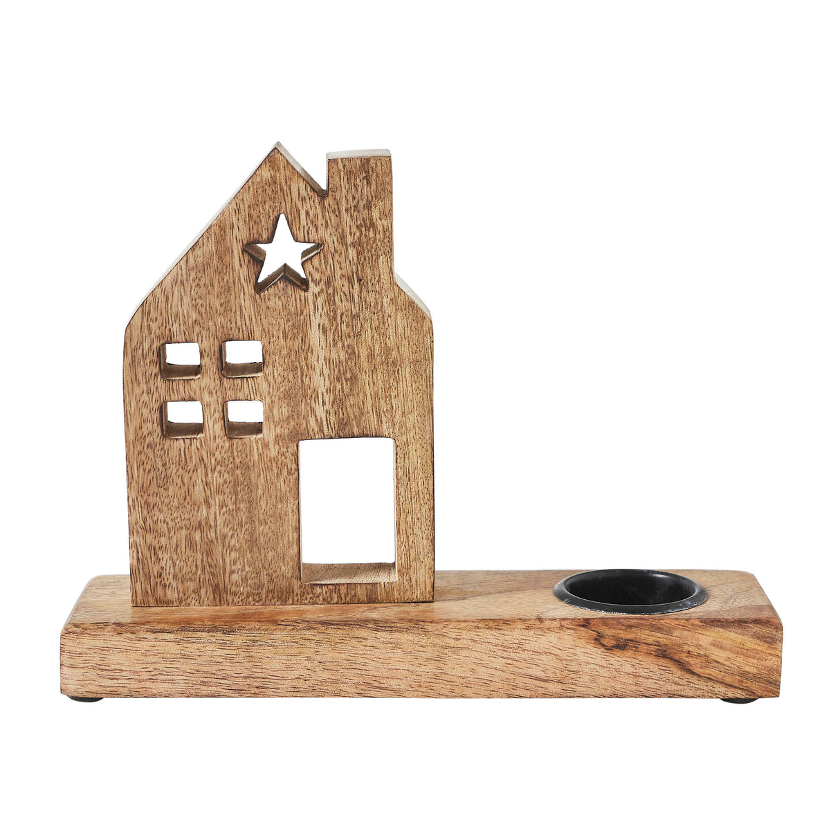 Tropical Wood Tealight Holder Wooden Saltbox House w/ Star Natural
